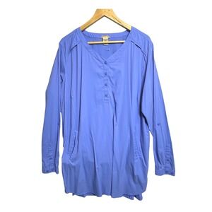 Duluth Trading Co Tunic Women XXL Periwinkle Blue Mesh Back Roll Tab Long Sleeve